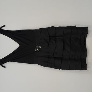 Max and Cleo Black V Neck Black Dress Brooch Size 10